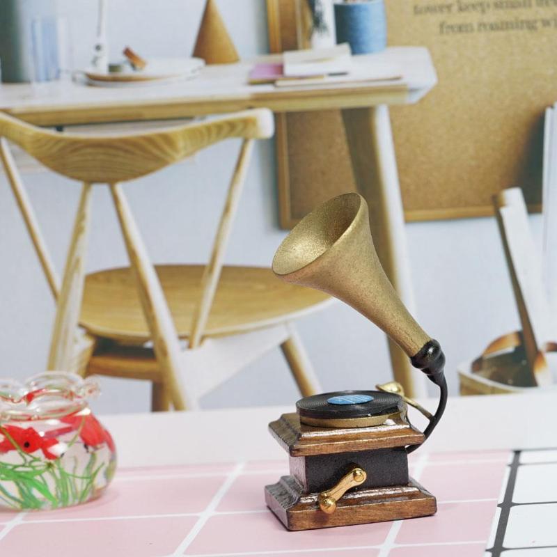 Accessoires de Mini phonographe, meubles rétro, Gramophone avec enregistrement, maison de poupée Miniature, bricolage, 1:12