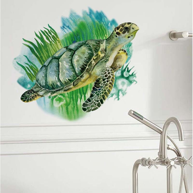 Adesivo de parede de tartaruga marinha, papel de parede decorativo para banheiro, sala de estar, animais criativos, autoadesivos