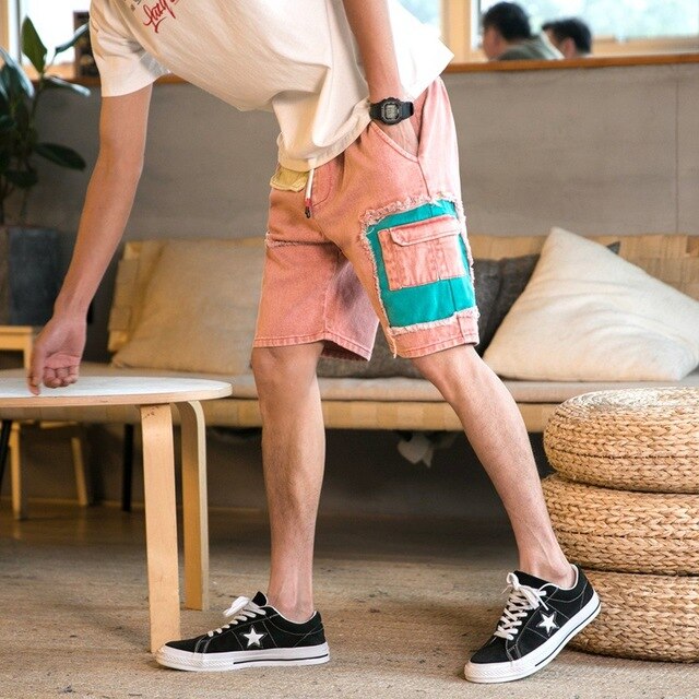 Sommar män casual shorts vita jeansshorts bra män bomull lösa shorts jeans elastisk midja jeansshorts: Röd / M 29