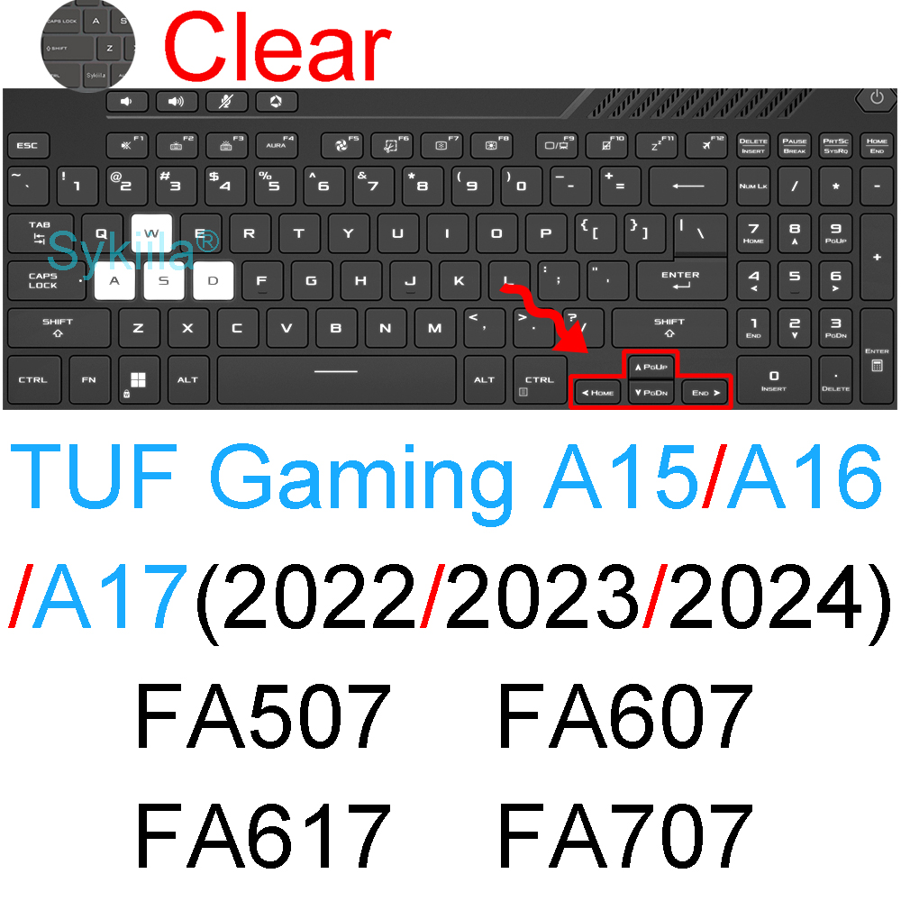 Keyboard Cover for ASUS TUF Gaming A15 A16 A17 Dash F15 F16 F17 FA507 FA607 FX507 FX607 FA707 Silicone Protector Skin Case 15 16: black