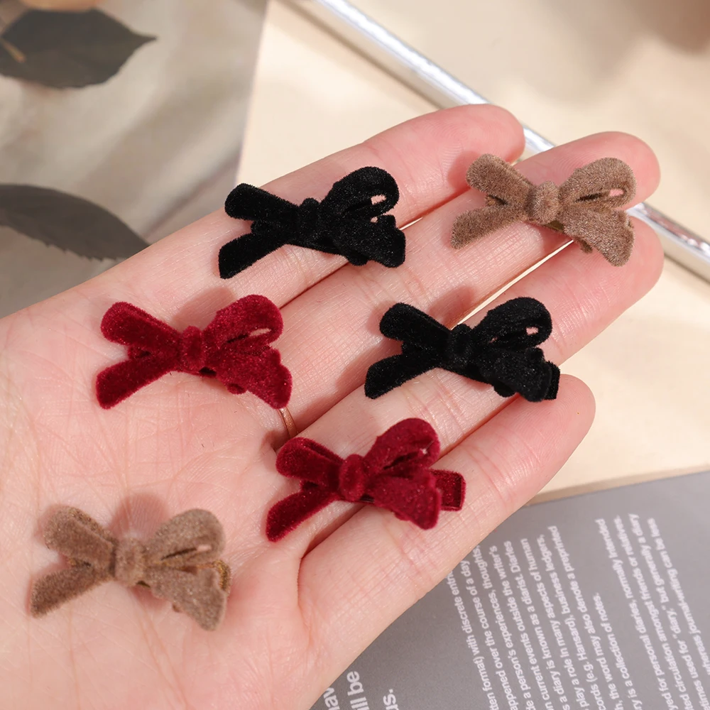 Mini grampos de cabelo com laço de veludo vermelho para meninas, cor doce, veludo, laço pequeno, grampos de cabelo, acessórios para cabelo