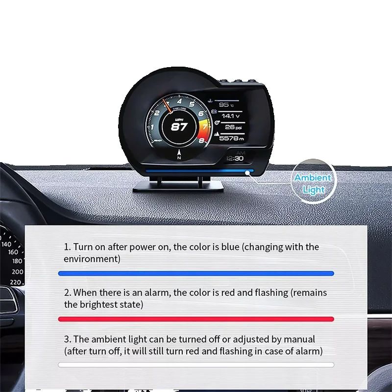 Universal obd2 & gps sistemas duplos medidor velocímetro head up display muti-função medidor de temperatura da água turbo acessórios do carro hud p6