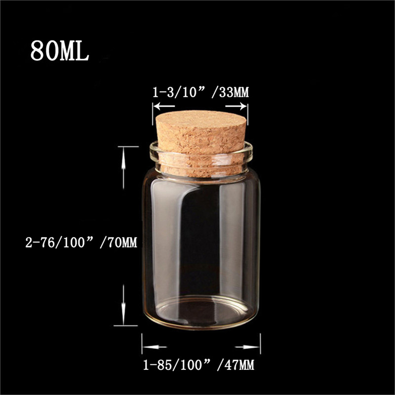 6PC Bottiglia di Vetro Con Tappo In Sughero Vuoto Vasi Trasparenti Fiala 50ml 80ml 100ml 150ml di Liquido Della Caramella vaniglia Pillola di Grado Alimentare di Stoccaggio Vasi Bottiglie: 80ml