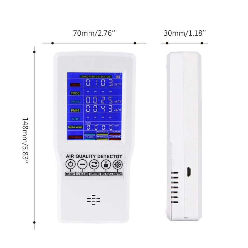 Digitale Rilevatore di Formaldeide HCHO/TVOC/CO2/PM2.5/PM10 gas aria tenere sotto controllo di Qualità