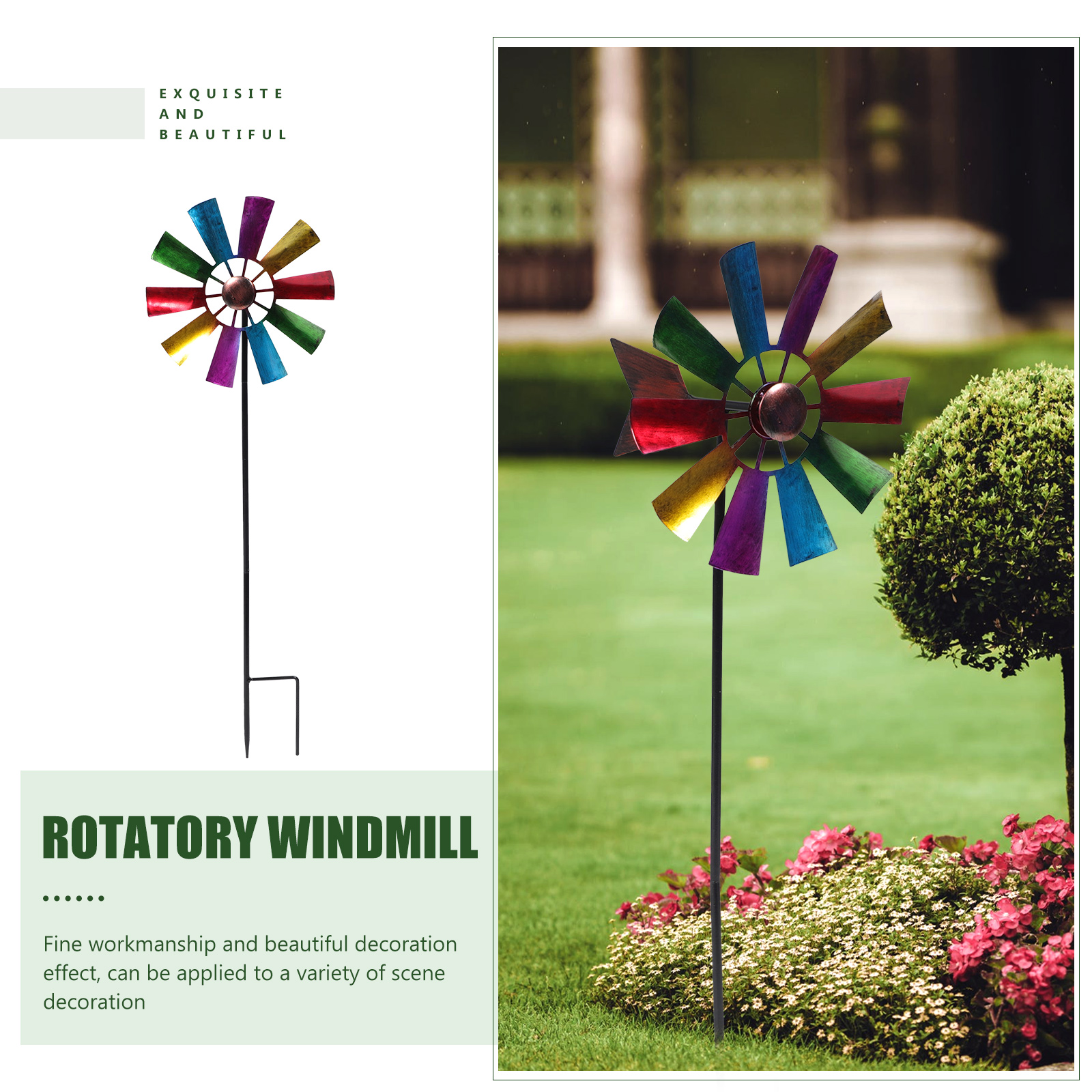 Roterende vindmølle ornament jern kunst vindmølle have dekorativ udendørs vindmølle plug-in roterende vindmølle metal håndværk pendul