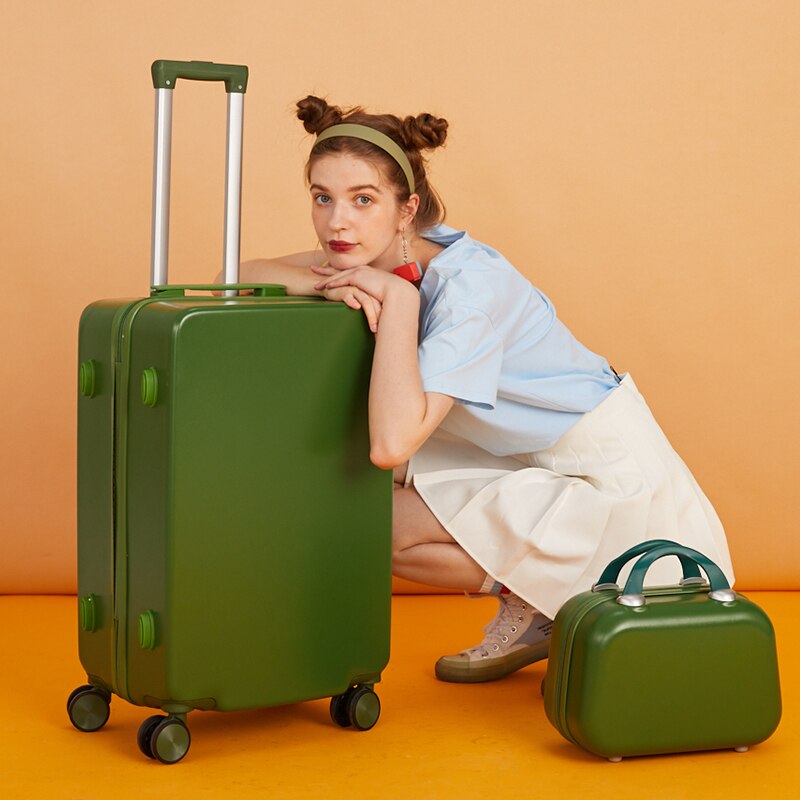 20"Suitcase Rolling Luggage With Travel Suitcase 캐리어 чемодан maletas de viaje trolley 캐리어 Luggage Set Suitcase: Avocado Green Set