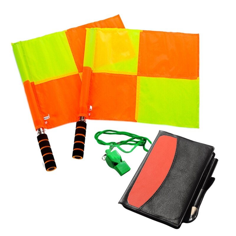 Fußballschiedsrichter-ausrüstung, karierte fußballfahnen, brieftasche, notizbuch mit roter und gelber karte und pfeife: Default Title
