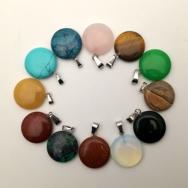 natural stone mixed round pendants for jewelry making charms trendy accessories 12pcs/lot
