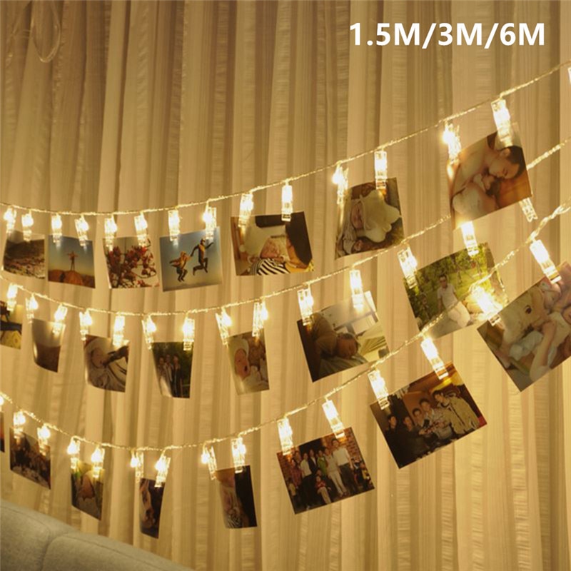 Guirnalda de 10, 20 y 40 luces LED con Clip para fotos, guirnaldas de luces Led con batería, guirnaldas de Navidad, decoración de bodas y Año