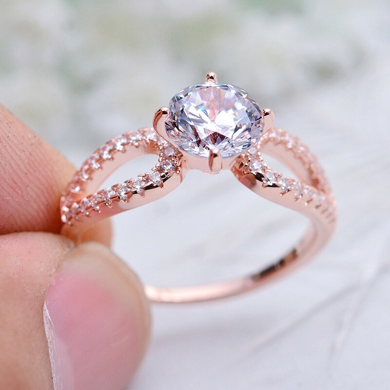 USTAR 1.25ct Round Cut AAA CZ Wedding Rings for women X-Shape gold/ engagement Rings Female Jewelry