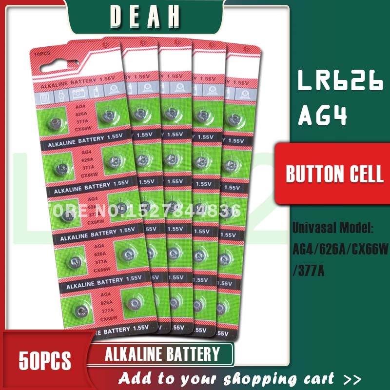 50Pcs Deah 1.55V AG4 LR626 377 Alkaline Cell Coin Batterij 377A 177 LR66 SR626SW CX66W Knop Batterijen Voor horloges Speelgoed Afstandsbediening