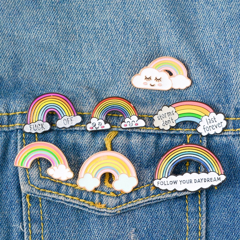 Emaille Pins Cartoon Regenboog Wolken Weer Badges Broches Jean Overhemd Zak Kleding Emaille Reversspeldjes Broches Sieraden