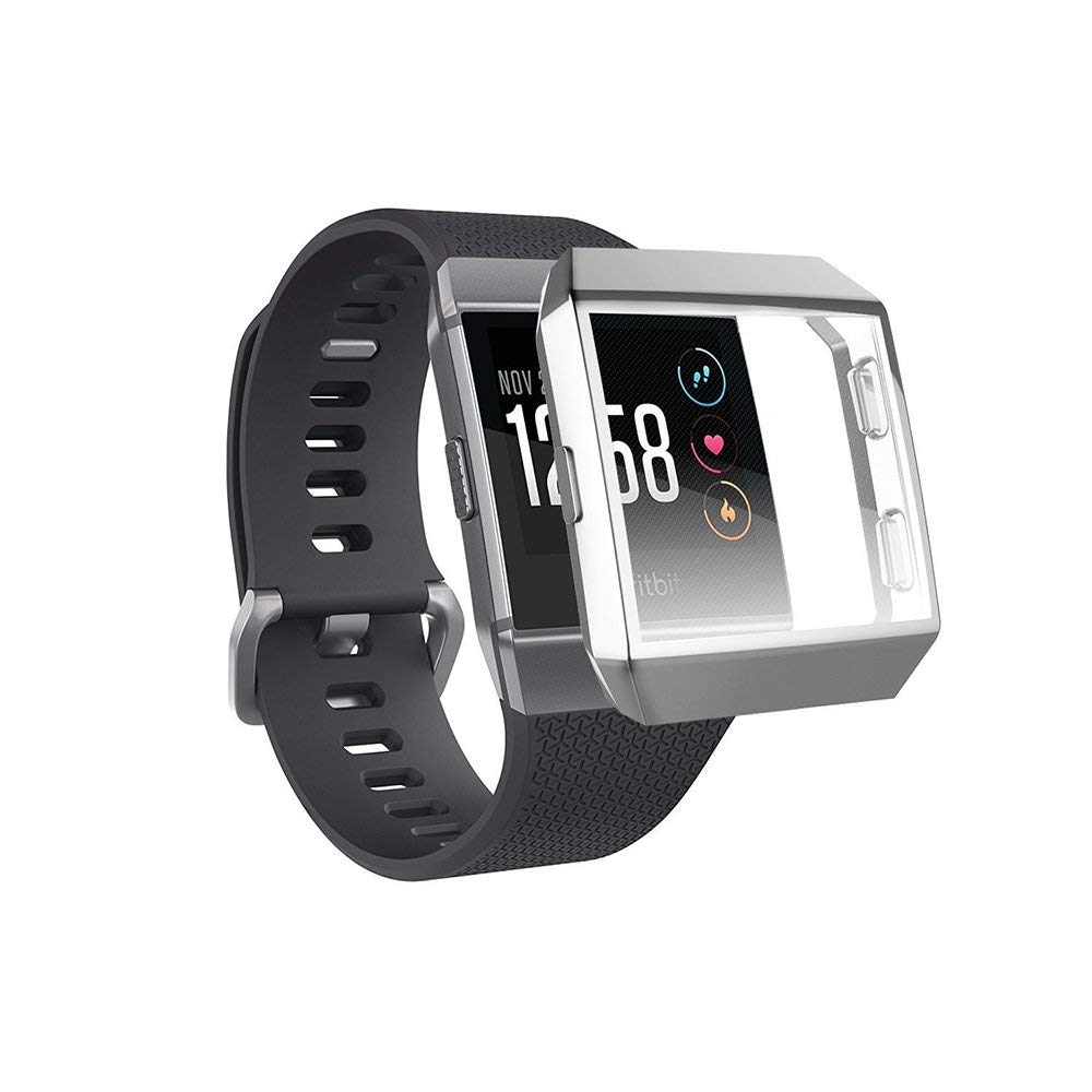 Horloge Tpu Beschermhoes Voor Fitbit Ionische Siliconen Screen Anti-Vallen Stof Bescherming Soft Case: silver
