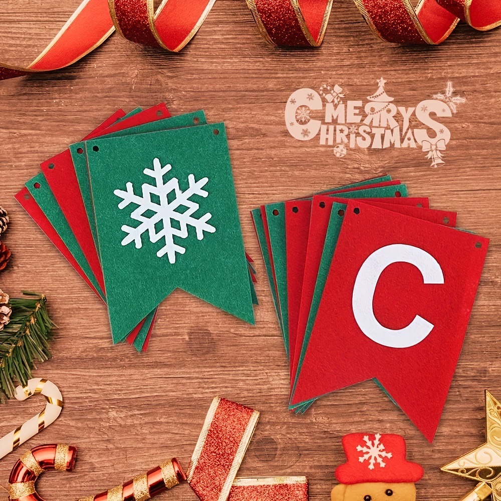 Kerstfeestlocatie decoratie, hangende vlaggen, kleurrijke kerstbanners