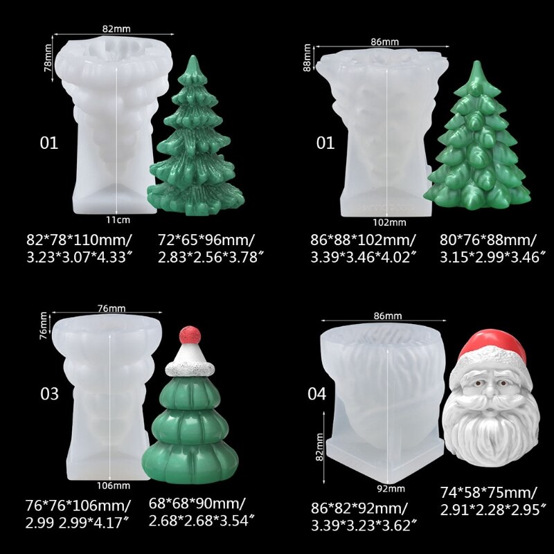 Moule en Silicone 3D arbre du père noël, pour la fabrication de bougies de noël, en résine, pour savon fait à la main, en argile, décor de gâteau au chocolat
