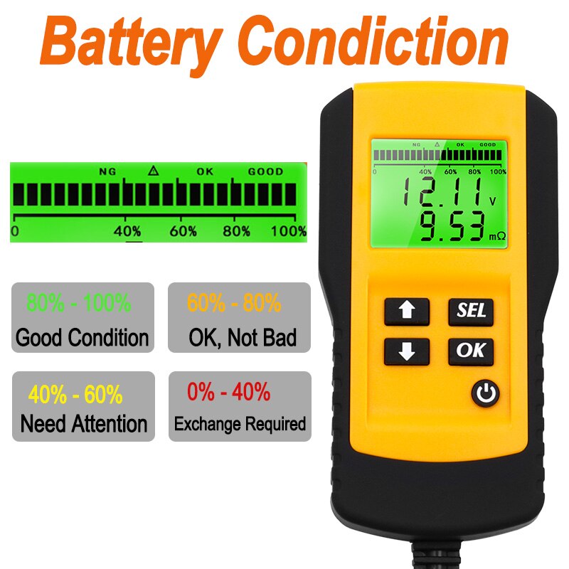 12V Car Battery Tester Vehicle Car LCD Digital Battery Test Analyzer Auto System Analyzer Voltage ohm CCA Test Diagnostic Tool