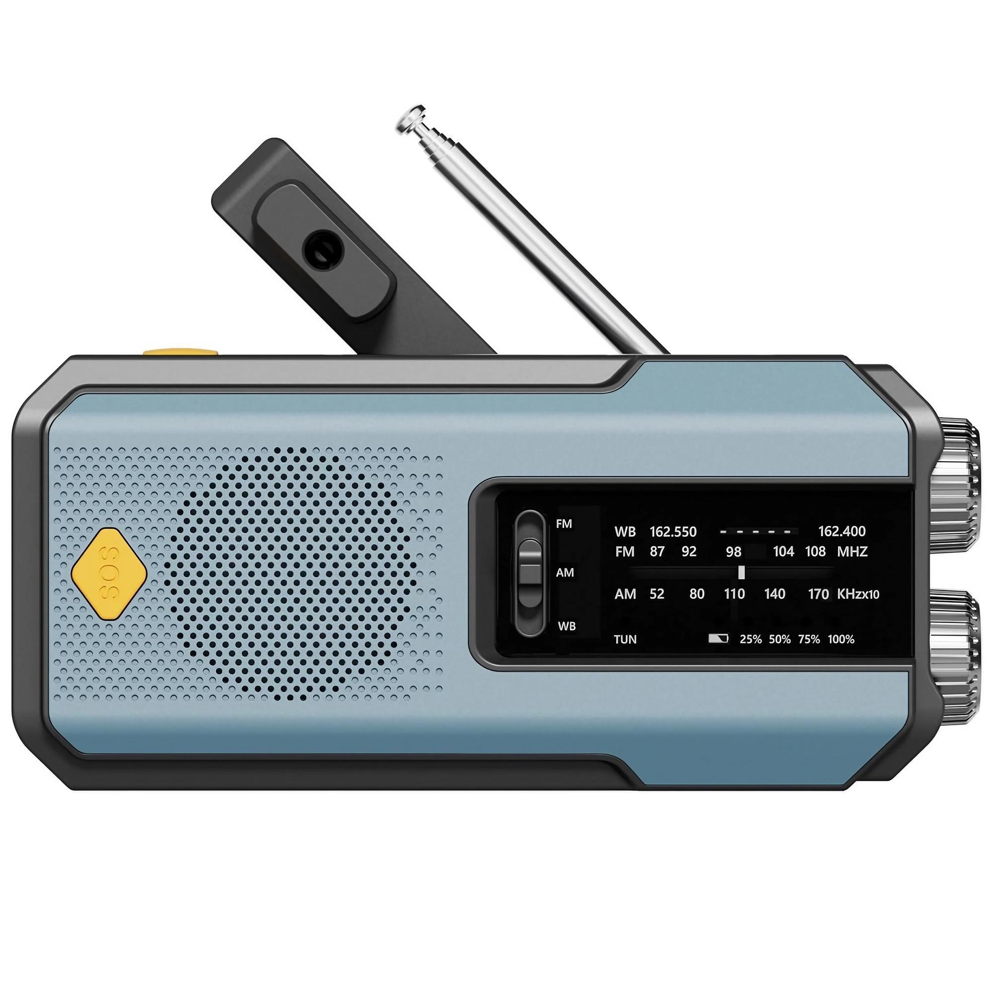 Rádio meteorológico de emergência multifuncional rádio fm am wb manivela solar carregamento usb 2000mah power bank lanterna led tocha: Preto