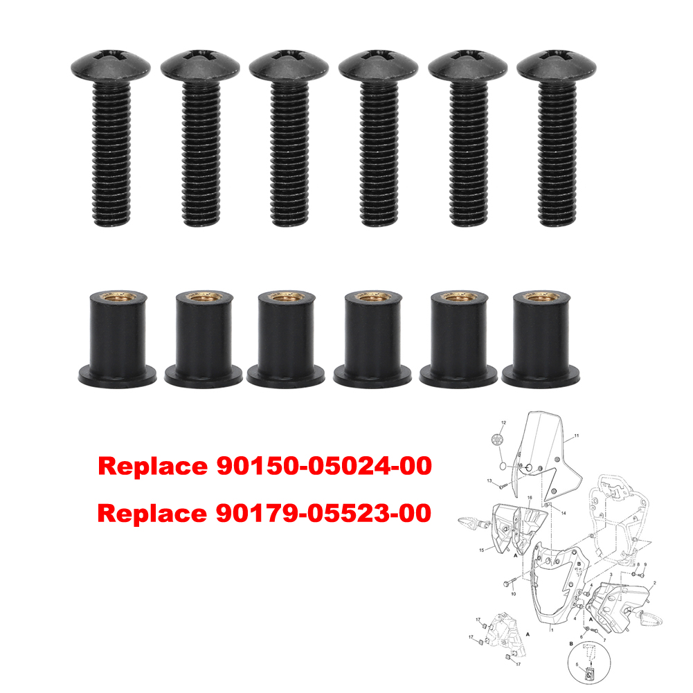Vis et écrous de pare-brise en caoutchouc, pour Yamaha motoneige YZF R1 R6 R125 FZR400 XJ600 remplacer 90179-05523 / 90150-05024-00