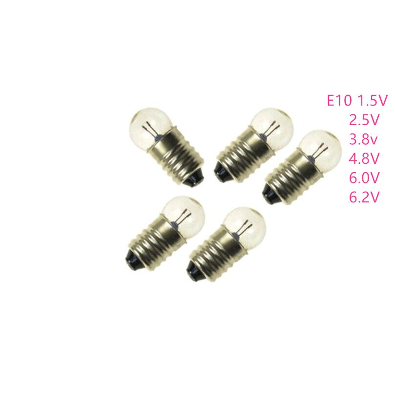 Cuentas de lámpara pequeñas E10, 100 V, 1,5 V, 2,5 v, 0.3A, cuentas de lámpara de señal de bombilla pequeña E10, 3,8 V, 4,8 V, 6,0 V, 6,2 unids/lote