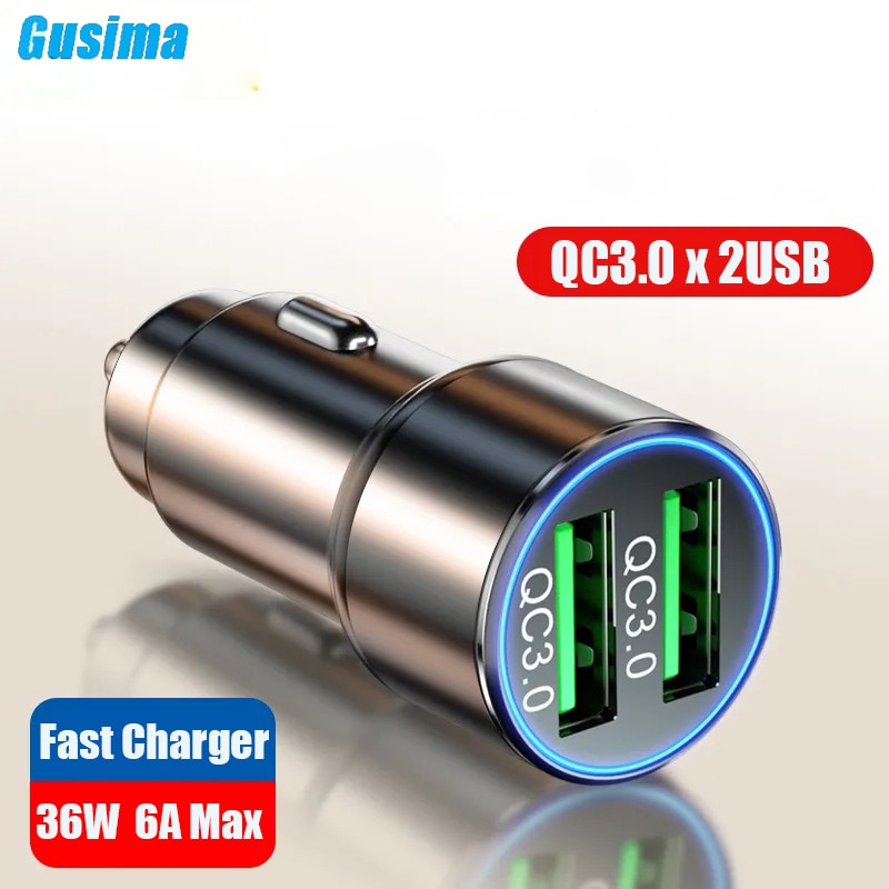 Gusima 36W Dual QC3.0 Usb Autolader Led Snel Opladen Plug Quick Telefoon Opladen Adapter Voor Iphone 12 Samsung s9 S10 Xiaomi 10