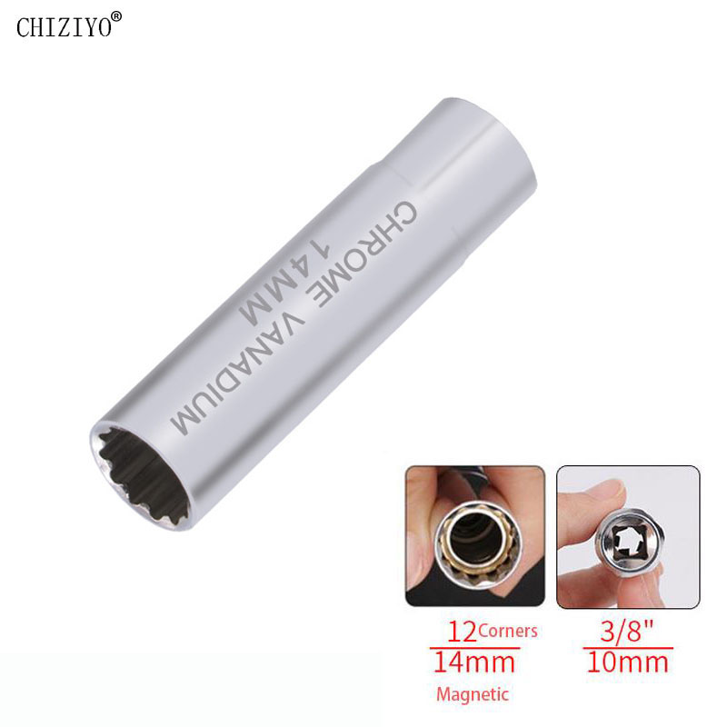 Clé universelle pour bougie d'allumage, 3/8 magnétique, 12 angles, paroi fine pour 14mm 16mm, retrait de bougie d'allumage, outil de réparation automobile