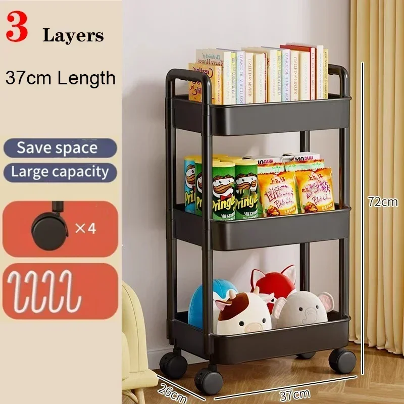 Trolley Mobile Kitchen Trolley Organizer With Wheels Gap Mobile Bookshelf Trolley Household Snacks StorageRack，Bookshelf Storage: Ivory