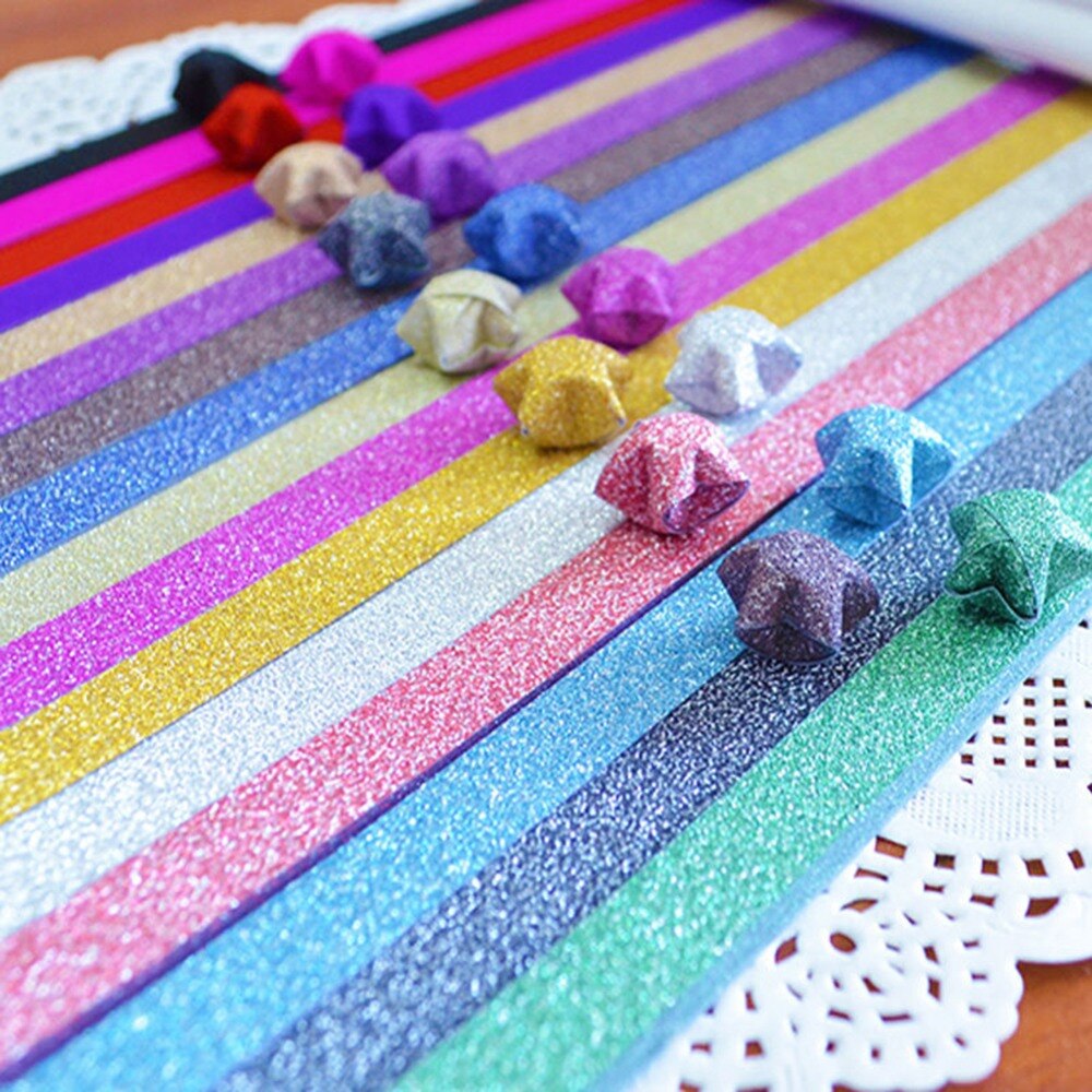 20 stk gør-det-selv håndlavet folde origami lucky star papir stjerner papirstribe glitter dekorativt tilfældigt farvet papir  #259129