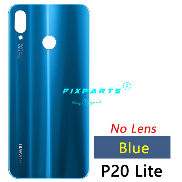 Origina Voor Huawei P20 Lite Back Battery Cover Achter Glas Panel Deur Behuizing Case Huawei P20 Lite Batterij Cover + camera Lens: Blue (No Lens)