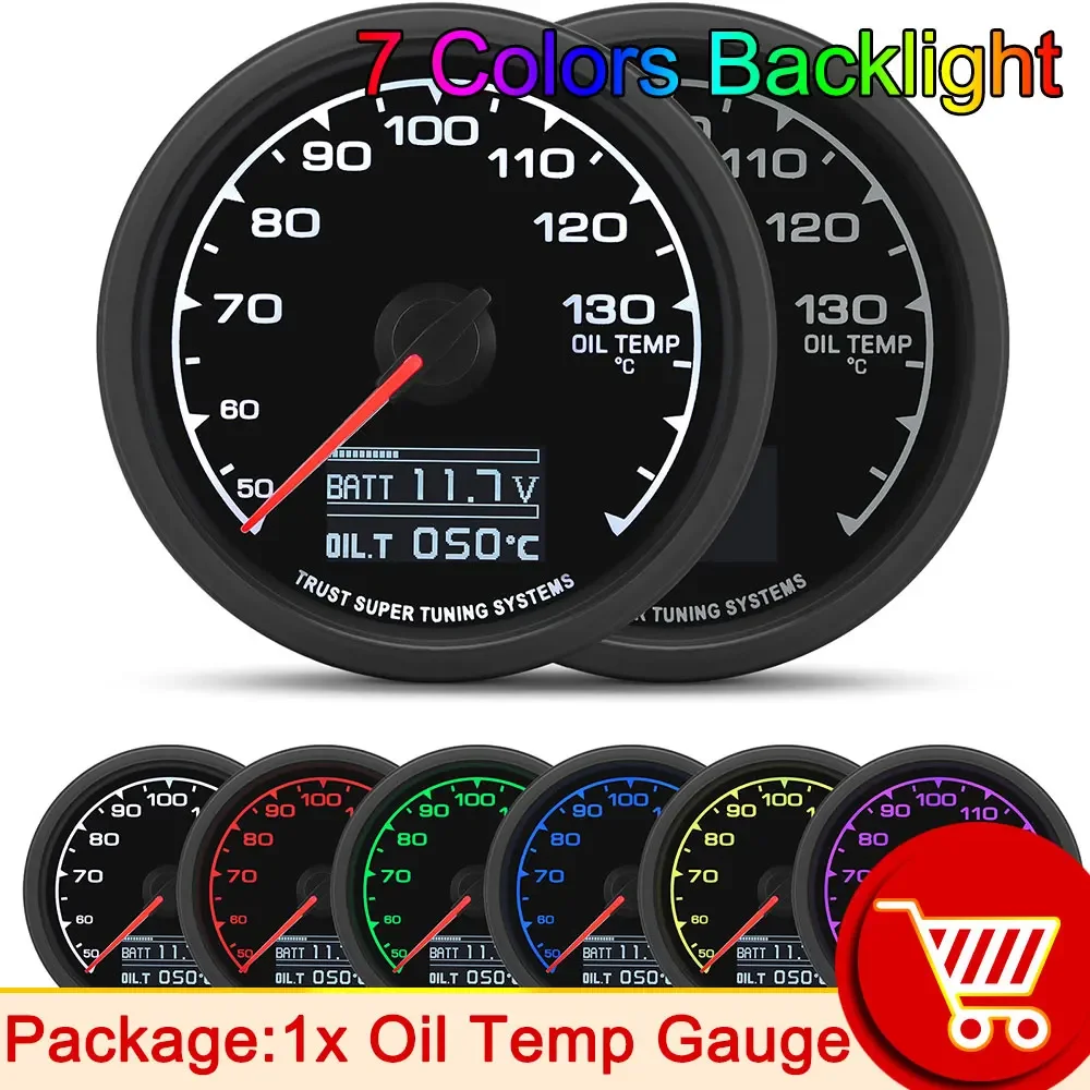 62mm Water Temperature Guage 7 Color LCD Digital Display Car Oil Press Oil Temp Meter Voltmeter Boost Gauge Tachometer AFR EXT: Brown