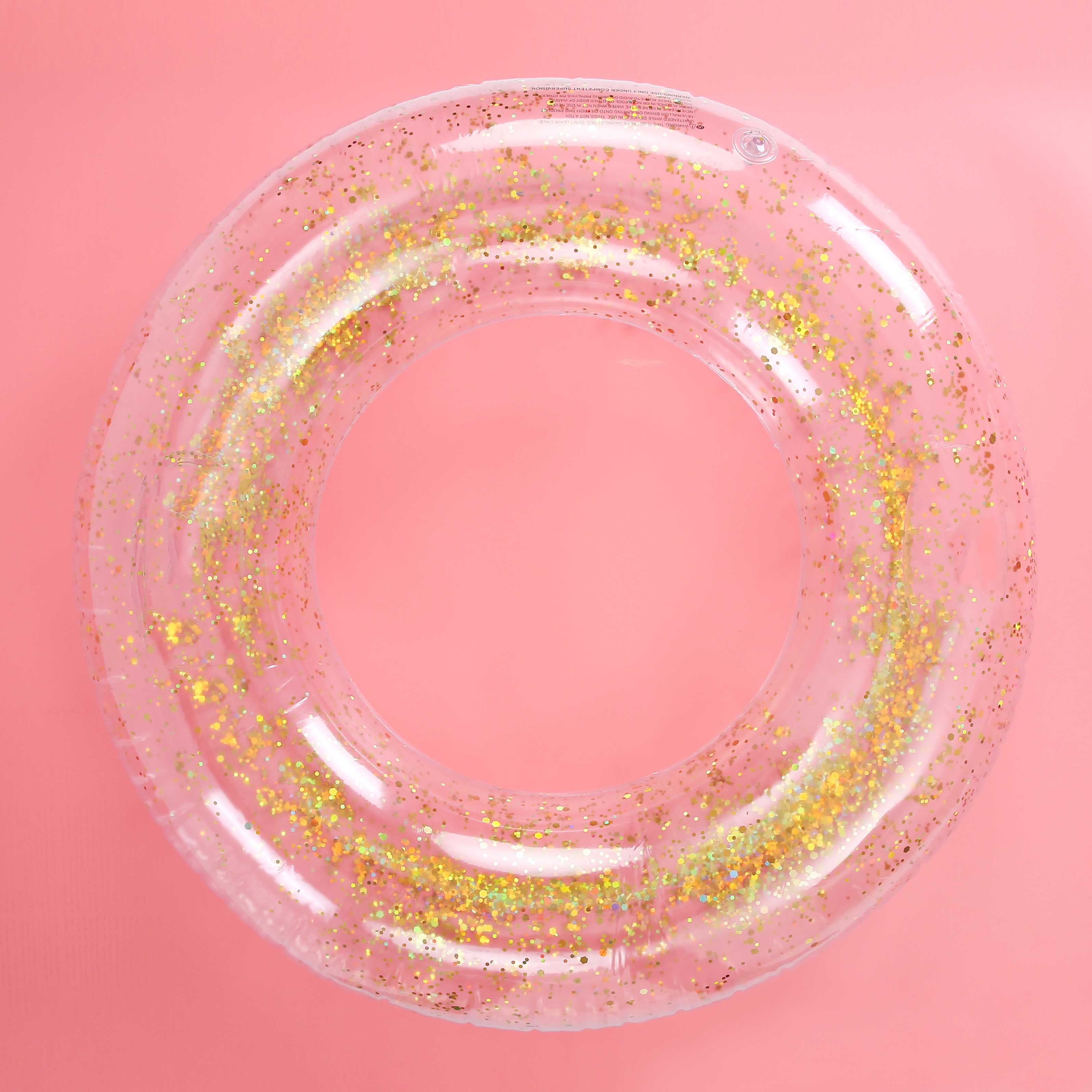Inflatable Pool Rose Gold Glitter Swim Ring Swimming Tool Pool Life Buoy pool floats For Adult Pool: 90cm  gold