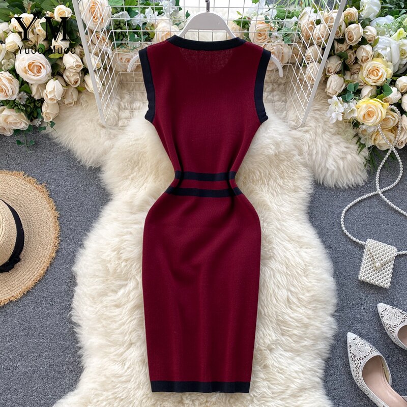 thumbnail: Missufe Dames Zomer Bodycon Jurk - Mouwloos Ribbed Gebreid Tank Jurk Met Ronde Hals
