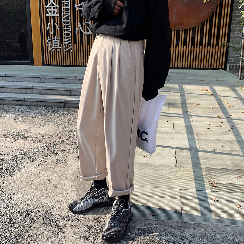Heren losse vrijetijds grijze formele pak broek zakelijke katoenen western stijl broek heren zwarte casual broek maat m -2xl