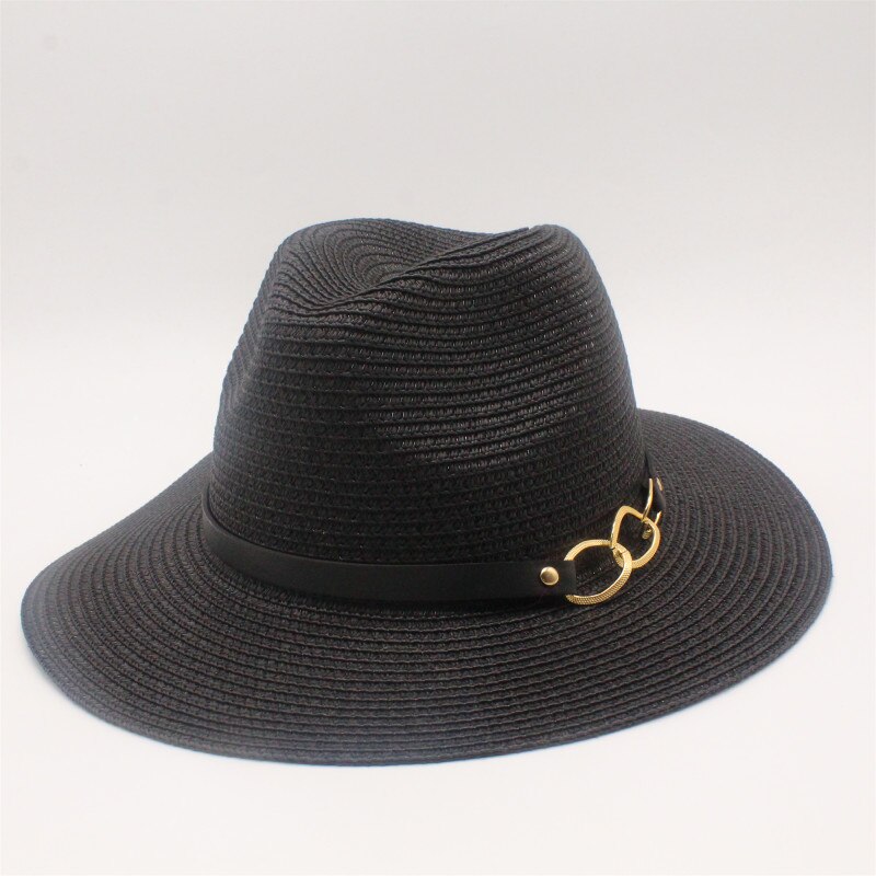 Seioum Brand Khaki Straw Hat Men Panama Caps Summer Style Sun Hat Beach Classic Male Hats And Caps: black