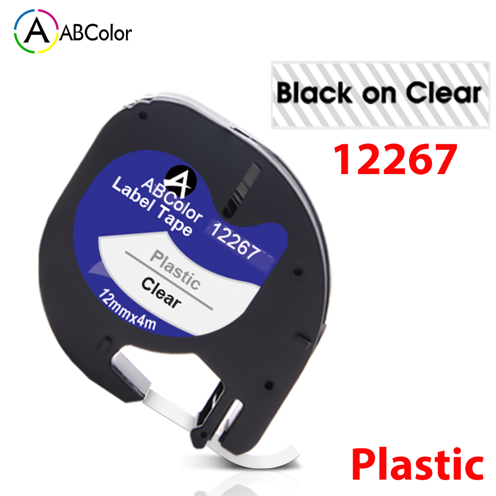 1Pcs 91202 Compatible for Dymo LetraTag Label Tape 91222 91332 Black on Yellow LT 91202 For Dymo LT100H QX-50 2000 Label Maker: 12267 Clear