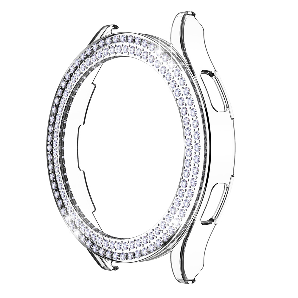 Two Rows Diamond Protector Case for Samsung Galaxy Watch 4 40mm 44mm Cover Active 2 Women PC Bumper Lightweight Frame: Transparent / For Galaxy Watch4 44