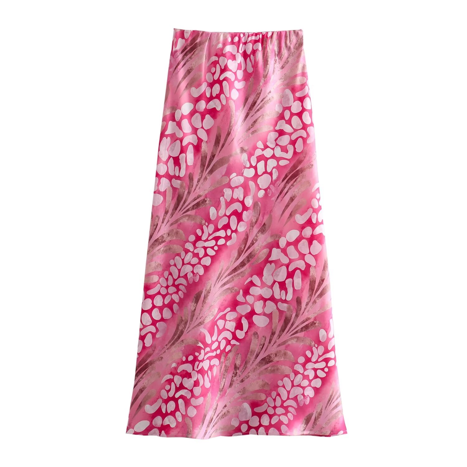 Tangada kvinders print satin nederdel med lynlås høj talje lang nederdel til kvinder 6 x 0117: L / Khaki