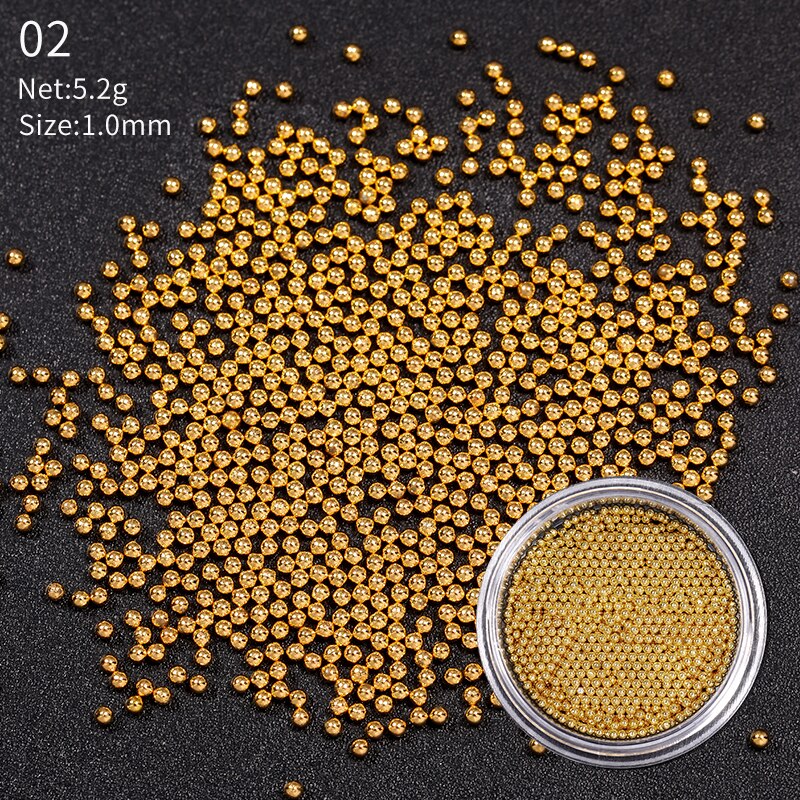 0.8mm/1.0mm mini små perler i rustfrit stål neglekunst dekorationer pistol guld sølv kaviar gør-det-selv værktøj negle nitter tilbehør: 02