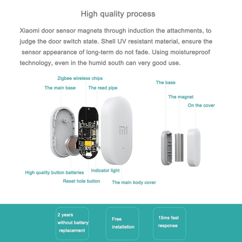 Medfølgende opprinnelig xiaomi mijia intelligent mini dørvindussensor lommestørrelse smarthus automatiske lys til mihome app