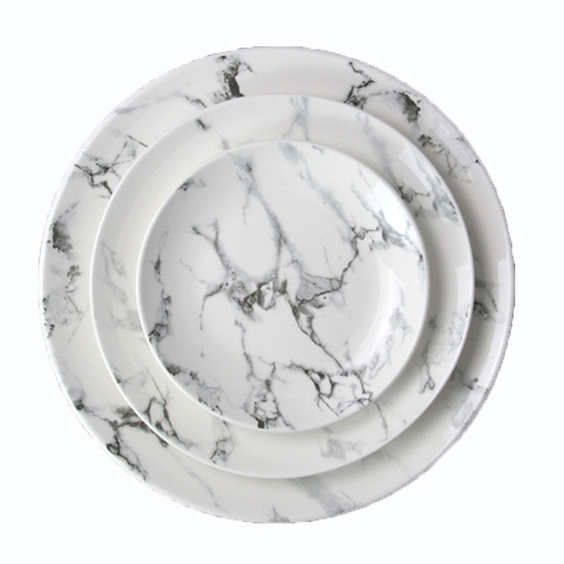 Ceramic Plate Round Dish Dinner Plate Food Tray Marble Grain Dish Christmas Plate Platos Dinnerware Cutlery 1pcs