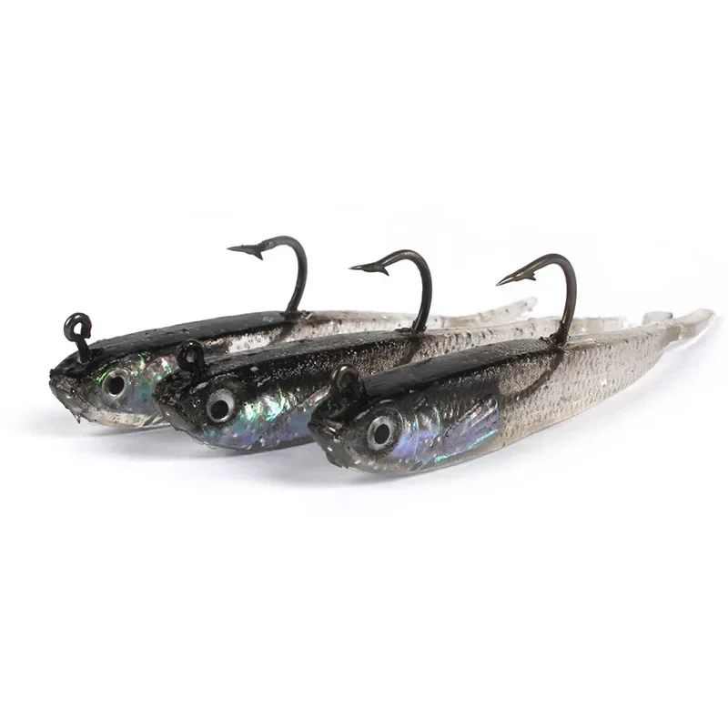 Señuelo suave de 5 uds., 7cm/6g, cola dividida, cebos de natación con anzuelos, cebo de pesca Artificial de silicona para agua salada