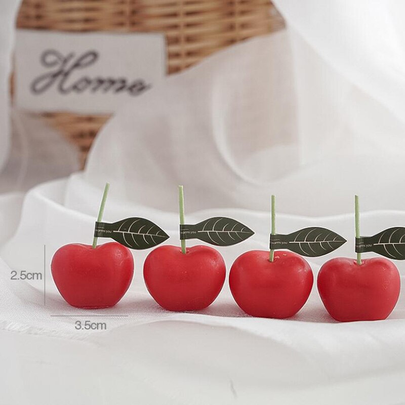4Pcs Cherry Geurkaarsen Fruit Vorm Kaarsen Jaar 2022 Wedding Home Decoratie Tafel Kaarsen Sets Foto Props: Rood