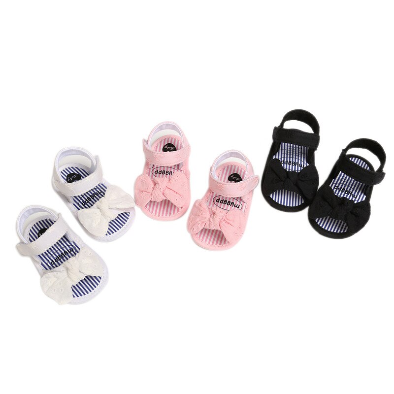 Baby meisjes sandalen zomer effen streep strik platte knoop met 0-18 maanden kinderen dragen schattig