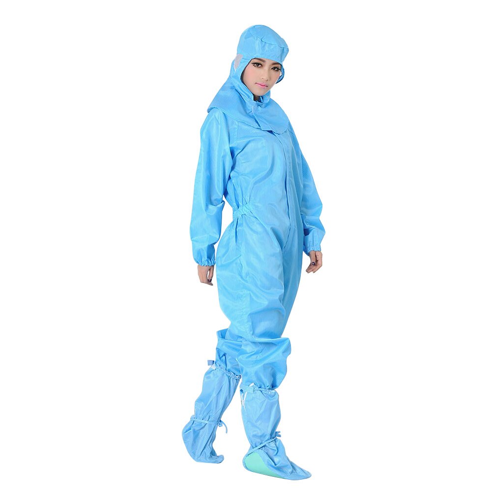 Disposable Protective Coverall Hooded Suit Waterproof Oil-Resistant Breathable Beekeeping Antistatic Chemical Work Clothing L: Blue