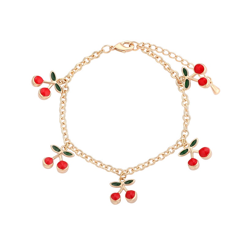 Pulseira de tornozeleira ajustável, pulseira da moda cores vermelha, cereja e dourada, joia para presente