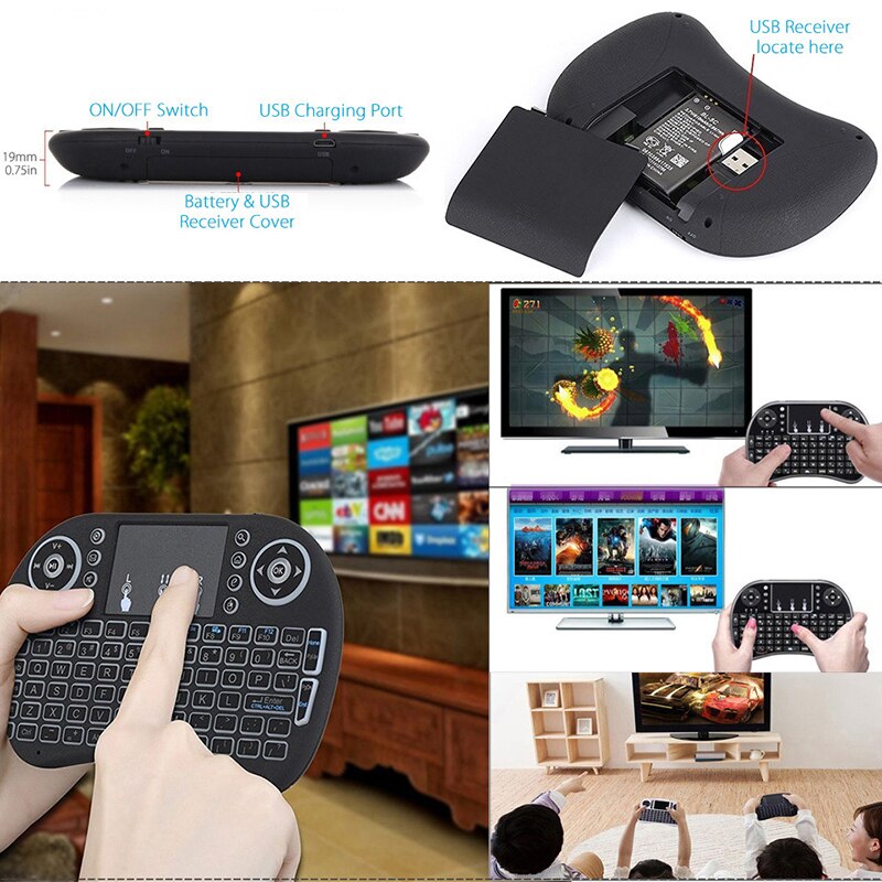 Trådløst tastatur baggrundsbelyst  i8 engelsk russisk luftmus tastatur 2.4 ghz luftmus med fjernbetjening til android tv box laptop