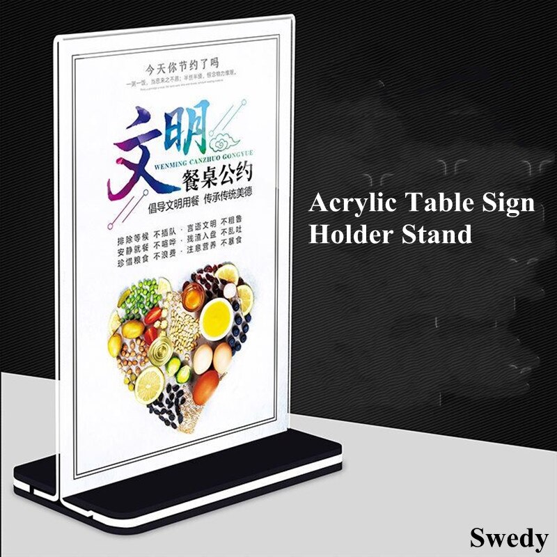 100x200mm Clear Acrylic Poster Menu Holder Leaflet Display Stands T Shape Sign Holder Frame Display Stand