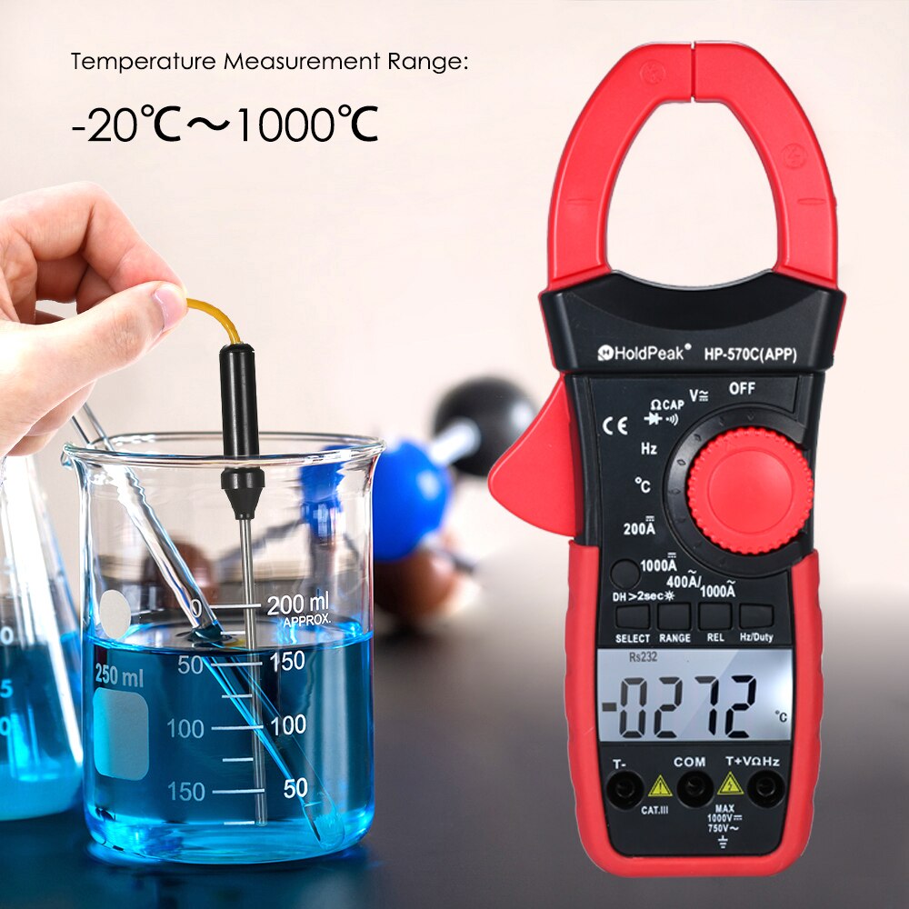 HoldPeak Digital Current Clamp Meter Ammeter Resistance Tester AC/DC Amperimetric Clamp Multimeter with Backlit Display