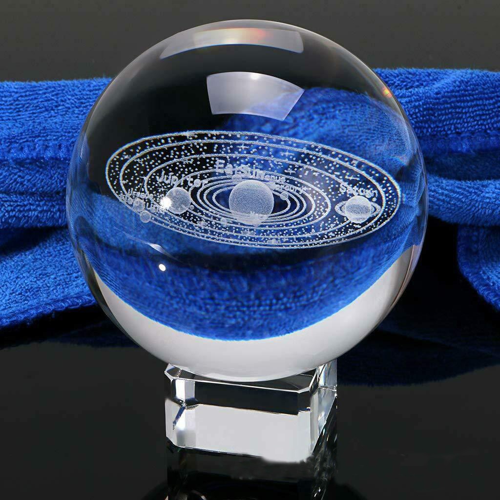 3D Solar System Crystal Ball Engraved Solar System Miniature Planets Model Internally Carved Pattern Clearly Visible Decor Ball