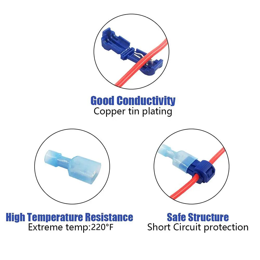 100pcs/50pairs T-Tap Wire Connectors, T Tap Electrical Connectors Quick Wire Splice Taps and Insulated Male Quick Disconnect