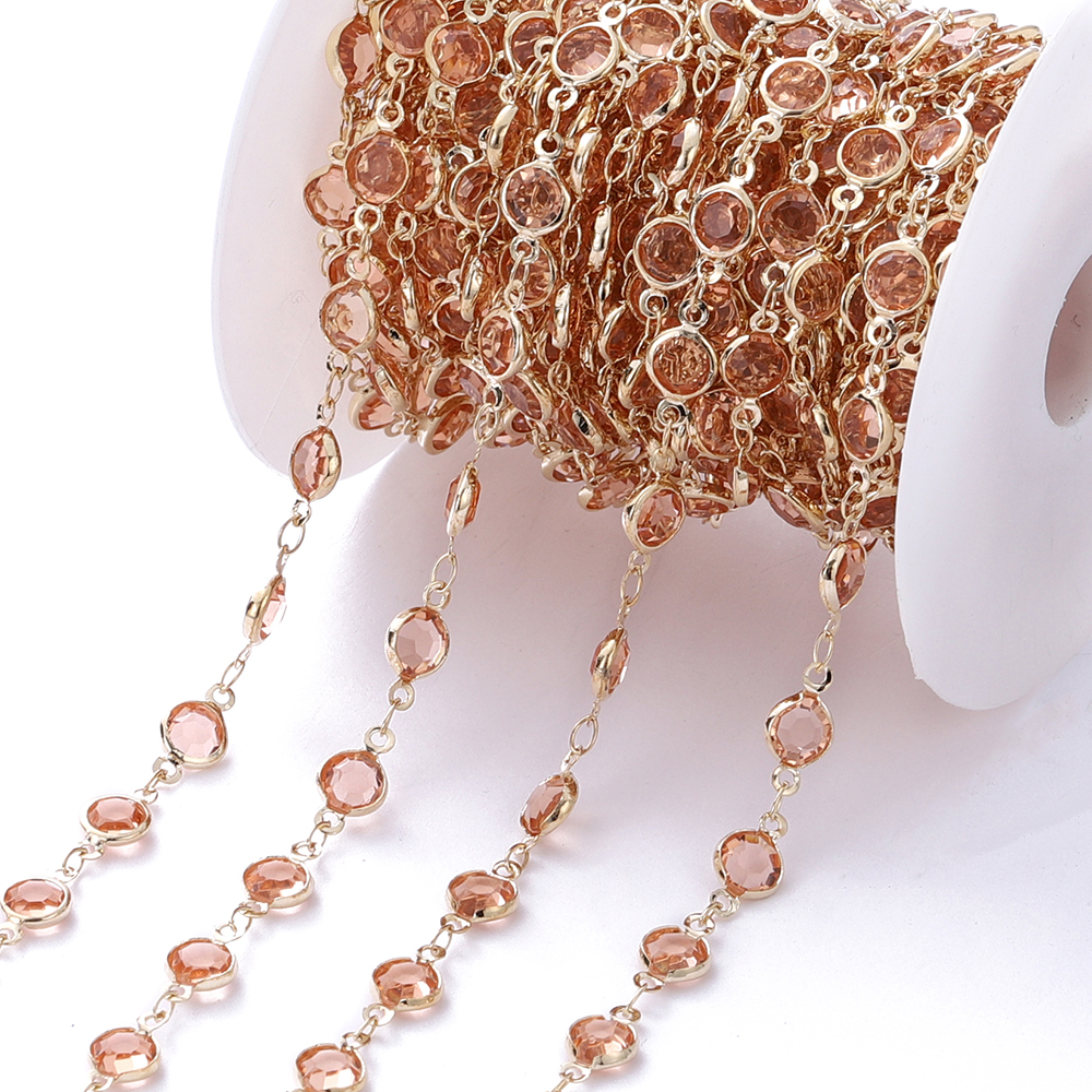 1 metro/rollo de cuentas de cristal coloridas de 6mm, cadena con cuentas de cristal, collar de oro KC, accesorios de cadena para manualidades para hacer joyería DIY